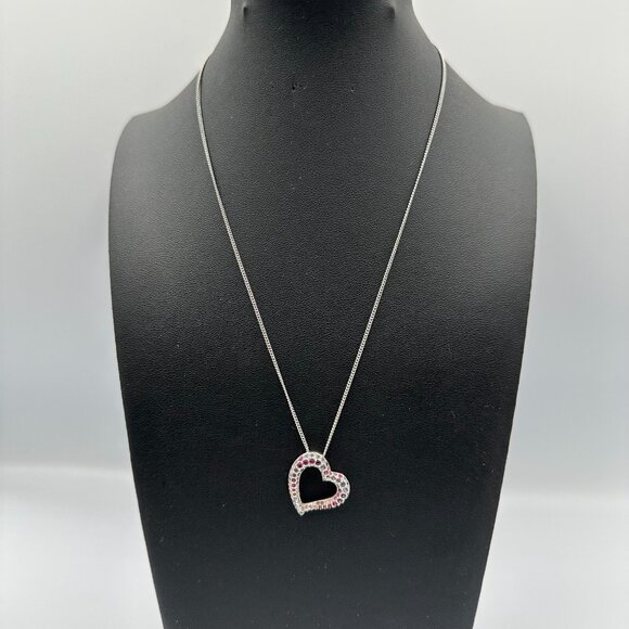 Swarovski Open Heart Pendant Necklace Silver Tone Pavé Crystal Multicolor 18.5" - Picture 10 of 15